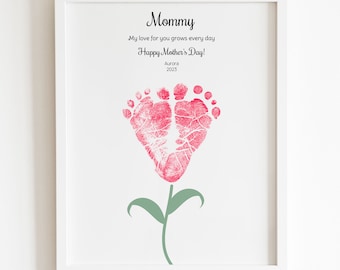 Printable flower footprint keepsake gift for mommy | Mother's day gift | Gift from baby for mom | My love for you grows every day gift