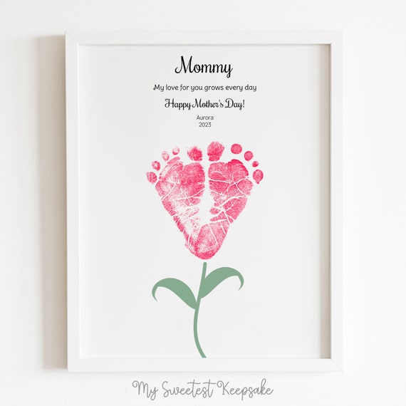 Printable flower footprint keepsake gift for mommy | Mother's day gift | Gift from baby for mom | My love for you grows every day gift