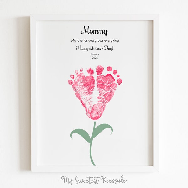 Printable flower footprint keepsake gift for mommy | Mother's day gift | Gift from baby for mom | My love for you grows every day gift