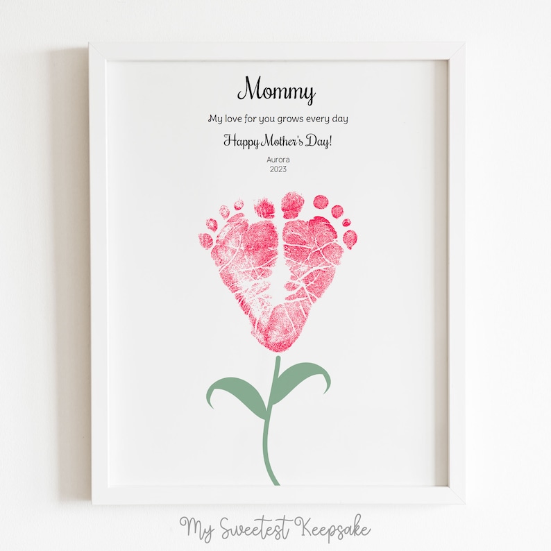 Printable flower footprint keepsake gift for mommy