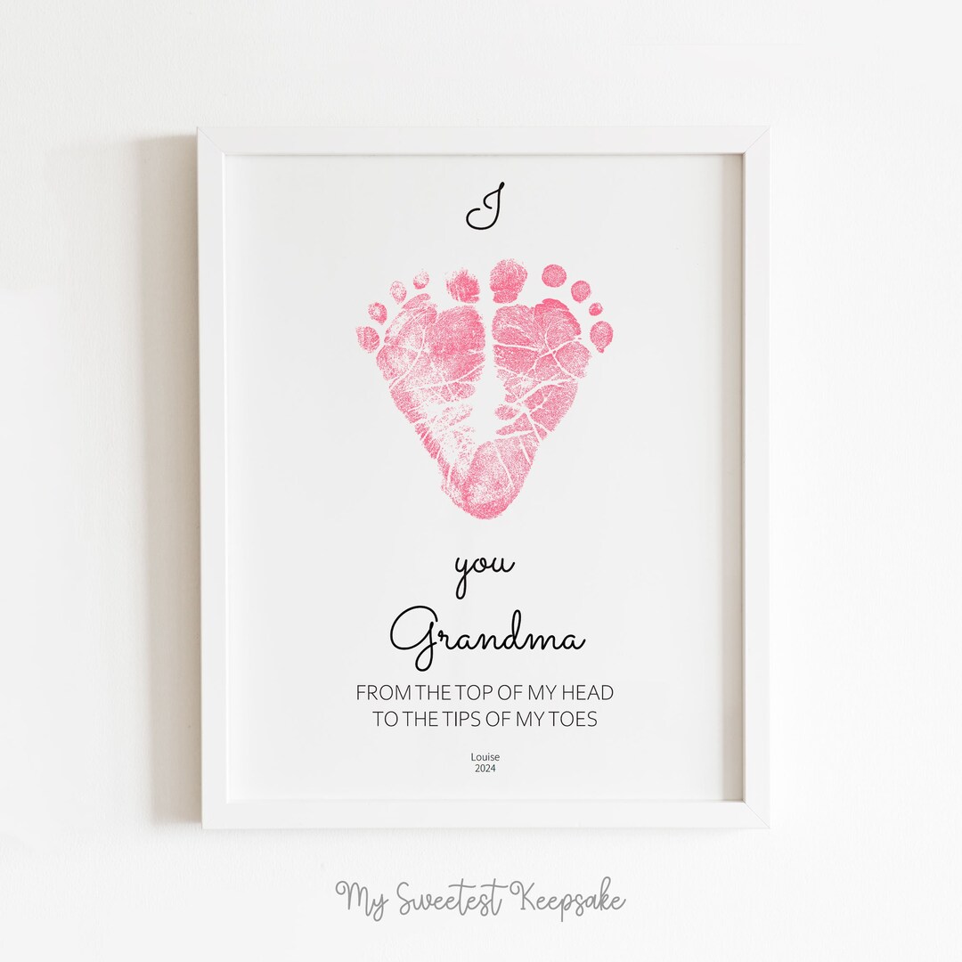 Printable I Love You Grandma Footprint Keepsake Gift Heart Footprint