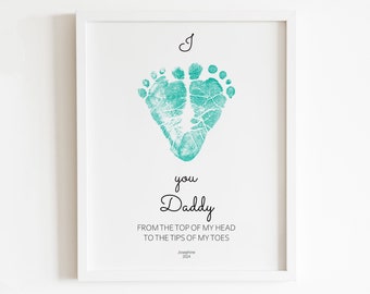 Printable I love you daddy gift - Heart footprint keepsake - Christmas gift