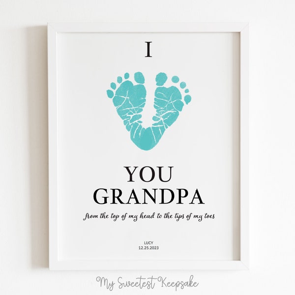 Printable gift for Grandpa from baby | I love you Grandpa heart footprint keepsake | First Valentine's day gift | Birthday gift for Granddad