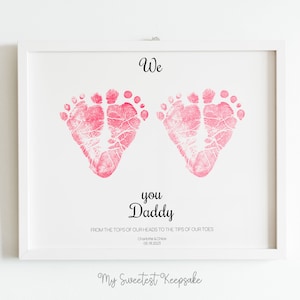 Regalo imprimible para papá de gemelos / Regalo del día del padre de gemelos / Huellas de bebés / Te amamos papá / Recuerdo del día del padre