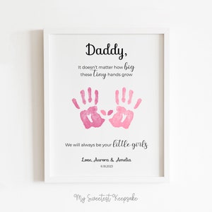 Presente imprimível para o papai de irmãs ou gêmeas | Presente de dia dos pais | Seremos sempre as impressões das mãos das suas filhas para o pai