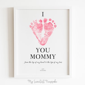 Cadeau imprimable empreinte de coeur de bébé pour maman | Je t'aime maman souvenir | Premier cadeau de fête des mères pour une nouvelle maman | Cadeau empreinte DIY