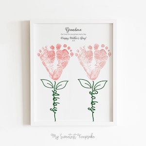 Ausdruckbare Blume Fußabdruck Oma Geschenk | Unsere Liebe für euch wächst jeden Tag | Geschenk von Zwillingen | Erinnerungsgeschenk | DIY Muttertagsgeschenk
