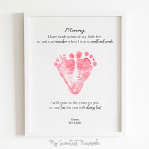 Presente de lembrança de pegada imprimível para mãe | Presente de aniversário para mamãe | Presente de pegadas imprimíveis e editáveis | Presente de dia das mães do bebê