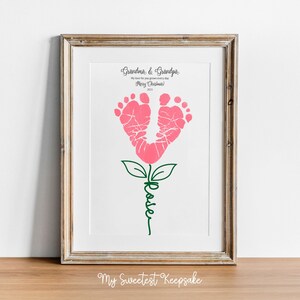 Huella de flor imprimible abuela y abuelo Regalo de Navidad / Regalo del bebé / Regalo de recuerdo / Regalo de Navidad personalizado