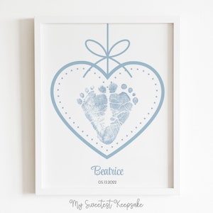 Printable nursery footprint art | Heart footprint keepsake | Gift from baby for new mom, dad, grandma or grandpa | DIY