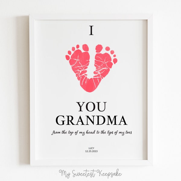 Grandma gift from baby | Printable I love you grandma heart footprint | First Mother's Day keepsake gift | Baby message | DIY gift