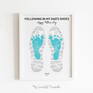 Printable following in my dads shoes footprint gift for dad | First Father&#39;s Day keepsake gift | Baby gift for dad | Father&#39;s Day craft