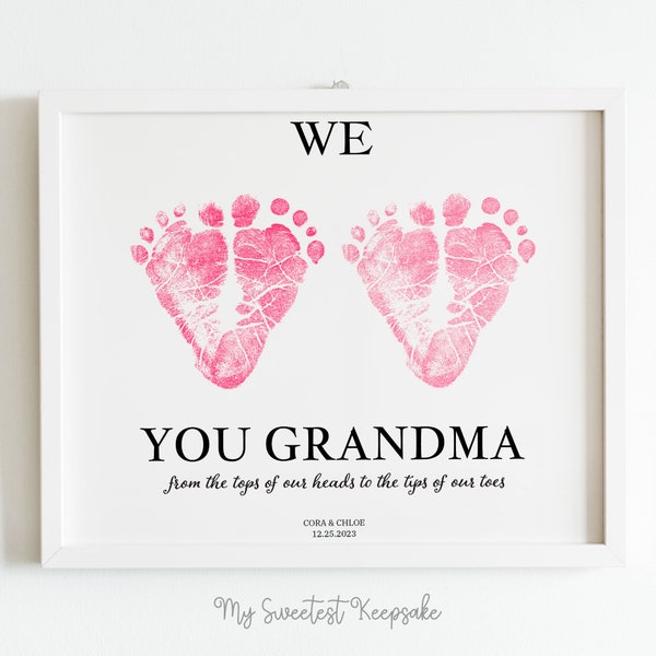 Twins footprints gift for grandma | Mother's Day gift from twins | Printable keepsake | We love you footprint heart shape | Birthday gift