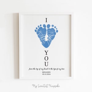 Printable I love you heart footprint keepsake gift | Mother's Day gift | Gift from baby for new mom, dad, grandma or grandpa | DIY message