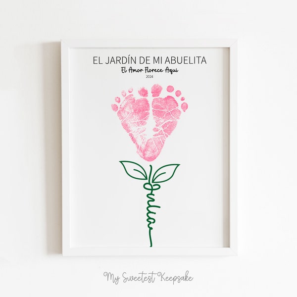 Le jardin de mi Abuelita regalo dia de la madre | Tasses Regalo | Huella de bébé | Cadeau imprimable | version espagnole