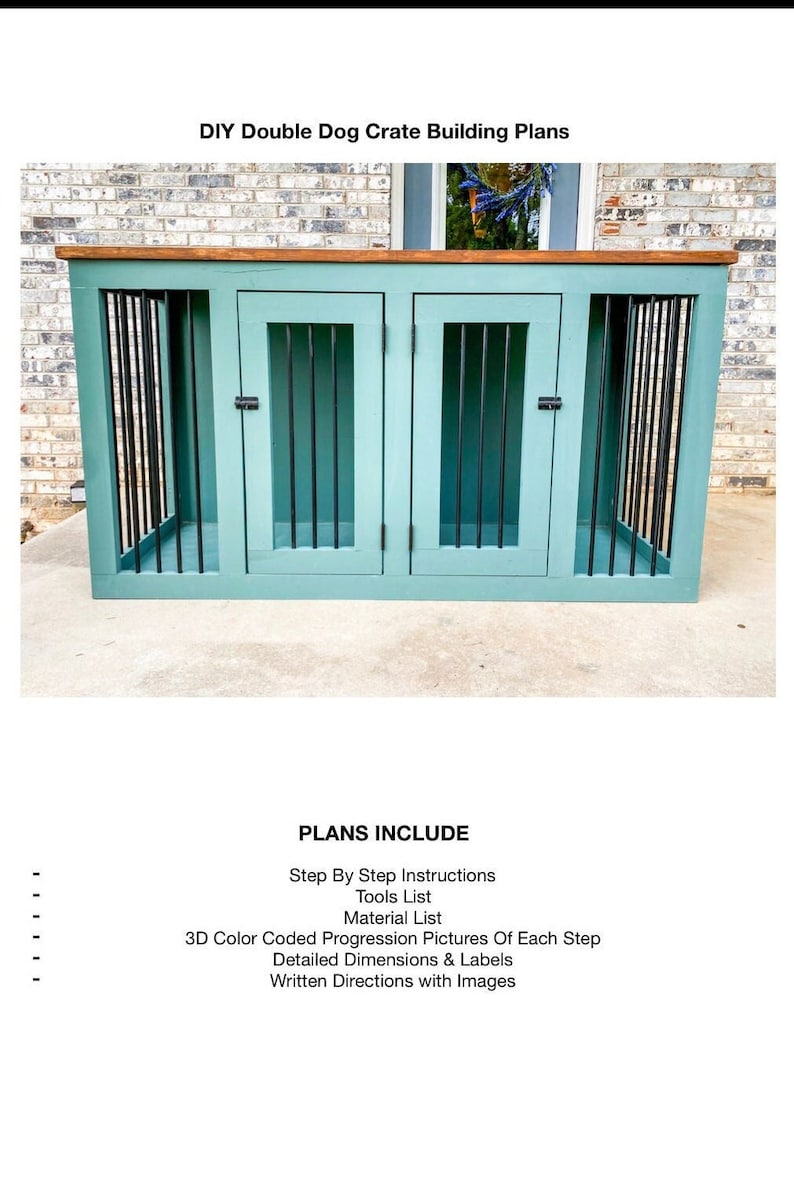 Double Dog Crate Furniture Building Plan - Etsy - Large Dog Crate Plans With Multiple Compartments