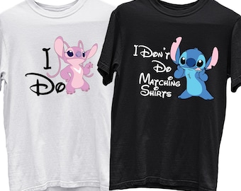 Camiseta de Disney Stitch, divertida camiseta con la frase "No hago camisetas a juego", camiseta a juego de Stitch, camisetas de pareja de Disney Stitch, camisetas de Disney Stitch y ángel