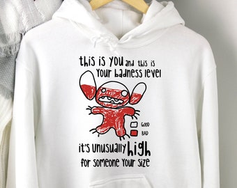 Stitch This Is Your Badness Level Hoodie, Barn Stitch Hoodie, Lilo och Stitch Hoodie, Rolig Barn Disney Hoodie, Disney World för Barn