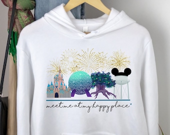 Meet me at my happy place hoodie, Disney world Disneyland sweatshirt, Disney trip hoodie, Family vacation hoodie, Matching Disney hoodie