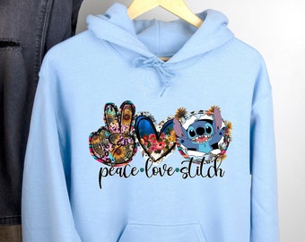 Stitch Hoodie, Lilo and Stitch Sweatshirt, Peace Love and Stitch Hoodie, Disney Sweater, Bleach Hoodie, Bleached Graphic Sweatshirt