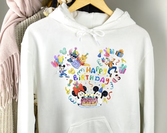 Disney Happy Birthday Hoodie, Disney Mouse Ears Sweatshirt, Disney Minnie Mickey Hoodie, Stitch Happy Birthday Hoodie, Birthday Sweatshirt