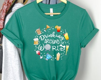 Drinken Around The World T-shirt, Disney Familie en paar tshirt, Grappig Drinken Shirt, Inspiratie Epcot Eten en Wijn Festival, tee fun