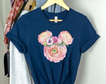 Floral Minnie Mouse TShirt, Disney Shirts, Disney Shirts for Women, Magic Kingdom Shirt, Flower Mickey Head T-shirt, Disney toddler tshirt