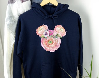 Flower Mickey Head Hoodie, Disney Floral Mickey For Women and Kids, Daughter Gift, Disney couple sweatshirt, Disney youth and toddler hoodie