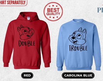 Felpa con cappuccio abbinata Disney, Double Trouble, felpa Disney Chip e Dale, maglione Disney Family e coppia, Disney Best Friends bff abbinato