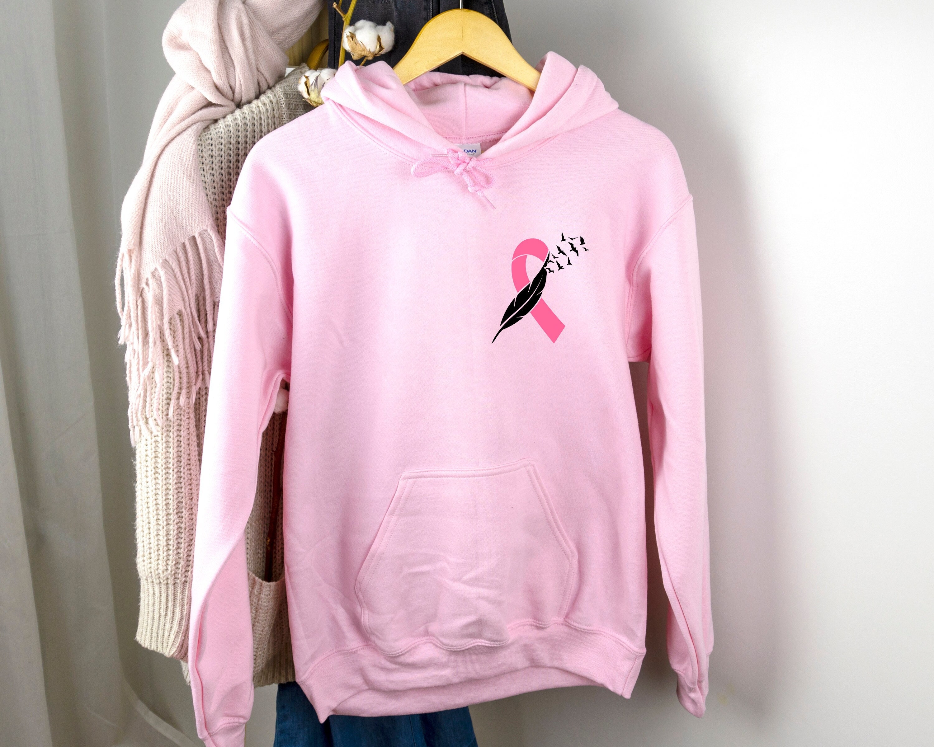 Pink Ribbon Hoodie Breast Cancer Sweatshirt Cancer Ribbon - Etsy