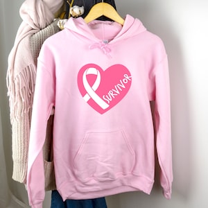 Survivor Ribbon Hoodie, Cancer Awareness Sweatshirt, Pink Ribbon Sweater, Cancer Fighter Hoodie, Breast Cancer, Cancer Survivor Sweatshirt