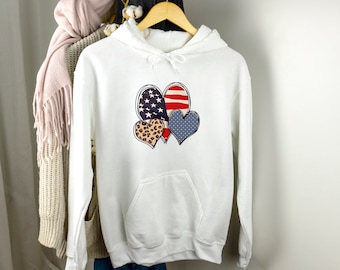 Sudadera con capucha del corazón de la bandera de EE. UU., regalo del 4 de julio, sudadera con bandera de leopardo, sudadera Freedom America, sudadera con capucha del 4 de julio, sudadera de EE. UU.