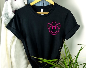 Cowboy Hat Smiley Face T-Shirt, Wild West Shirt, Rodeo Shirt, Vintage Cowboy Shirt, Western Style Shirt, Cowgirl Shirt, Country Music Shirt