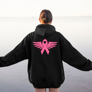 Cancer Ribbon Wing Women Hoodie, Cancer Warrior Sweatshirt, Breast Cancer Hoodie, Cancer Fighter Sweatshirt, Cancer Strong Women Sweatshirt