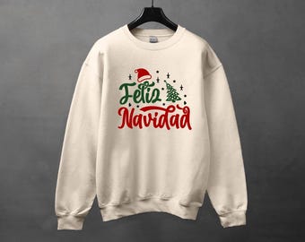 Sudadera Feliz Navidad, Sudadera con luces navideñas, Sudadera navideña familiar española a juego, Sudadera con capucha linda para la familia, Sudadera navideña latina