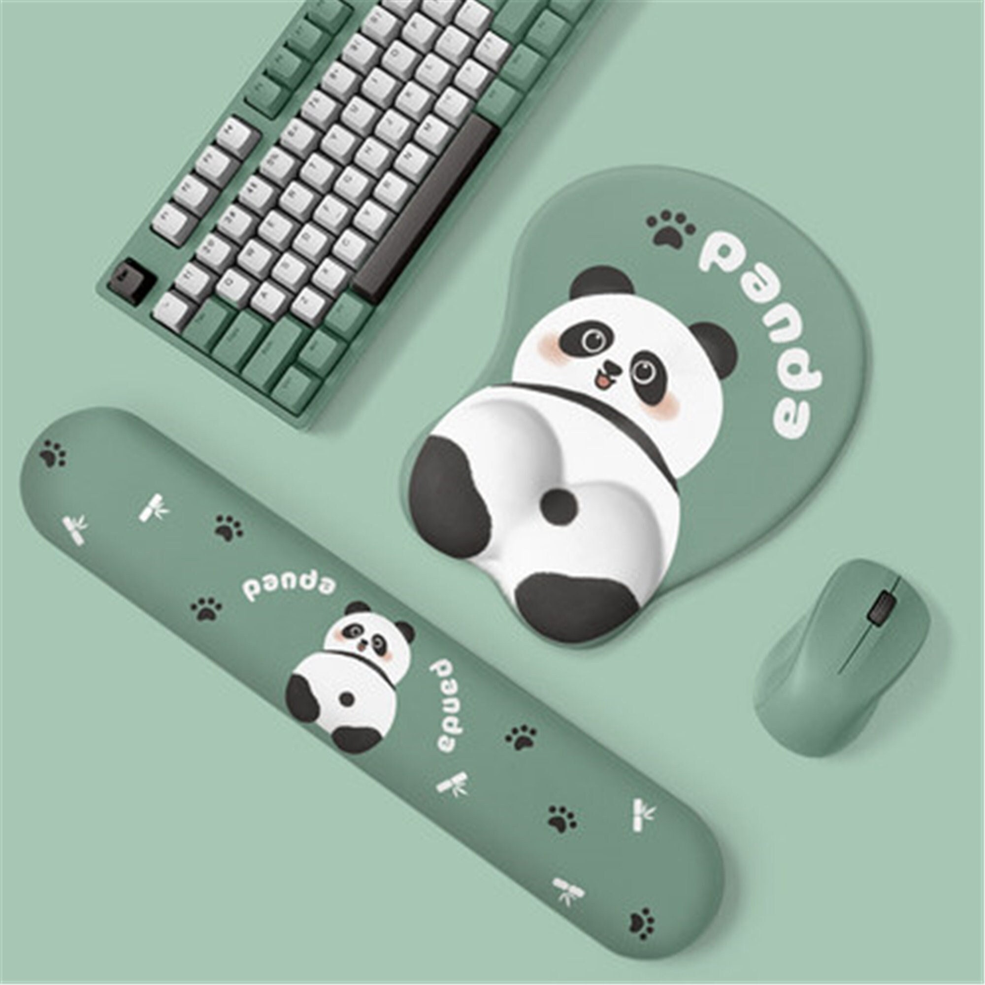 Cute Panda Mouse Pad | Green Silicone Wrist Mouse Pad | Memory Foam Keyboard Hand Rest | Comfortable Wrist Pad | Office Wrist Pad