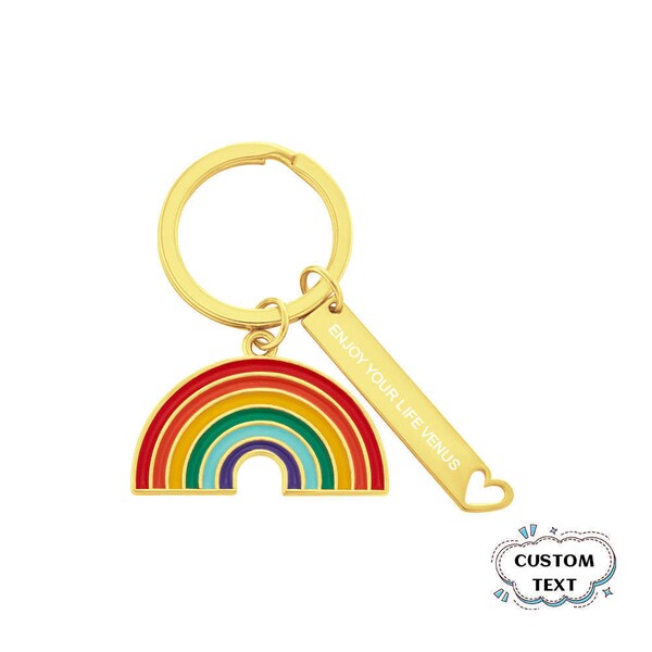 Personalisierte Regenbogen Anhänger Gravierte Keychain Kreative, Geschenk für Ihn, Geschenk für sie, Herz Schlüsselanhänger, Regenbogen Schlüsselanhänger,