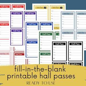 Printable Student Hall Passes | 10 Different Designs | Instant Download Classroom Pass | Simple Fill in the Blank Pass |