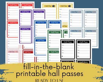 Printable Student Hall Passes: 10 Classroom Designs (Instant Download)