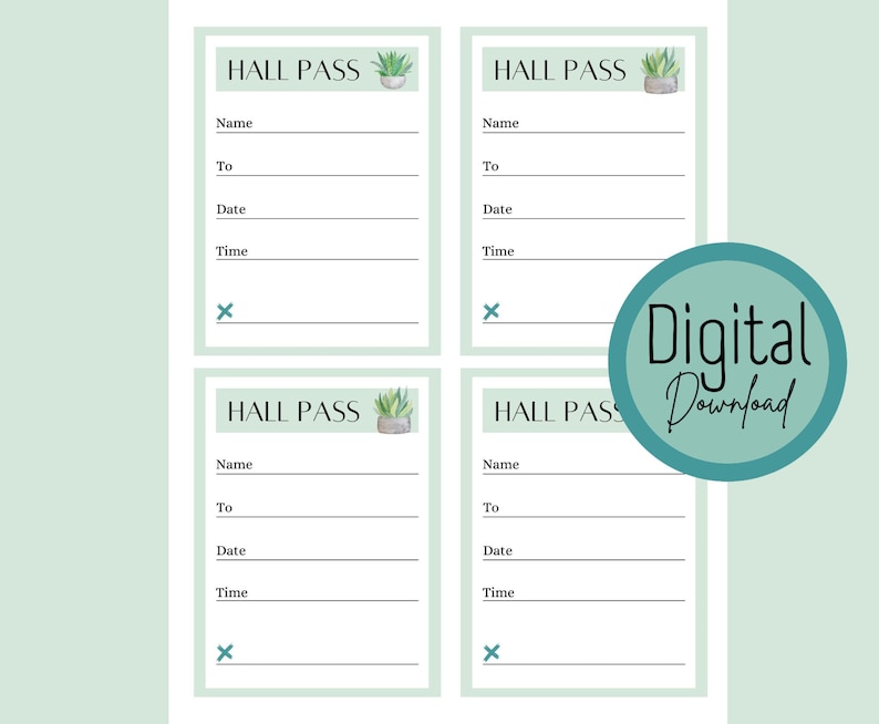 Printable Student Hall Passes Cactus Themed Classroom Passes Etsy