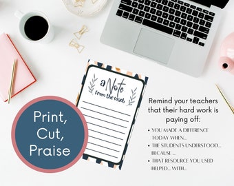 Printable Teacher Feedback Notes: Positive Coaching Compliments (Digital Download)