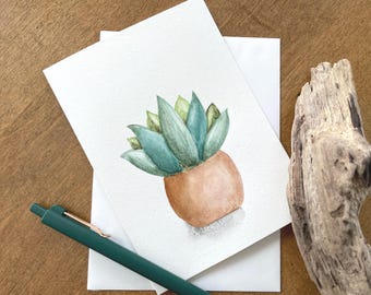 Hand-Painted Watercolor Succulent Card: Raw Edge Envelope (5x7)