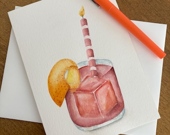 Birthday Beverage Watercolor 5x7 Greeting Card | Cocktail Card | Blank Inside
