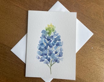 Hand Painted Bluebonnet Card Watercolor Texas Flower Greeting Card 5x7 Floral Art