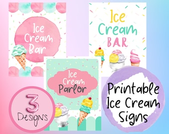 Watercolor Ice Cream Bar Signs: Party Decorations (Digital Download)
