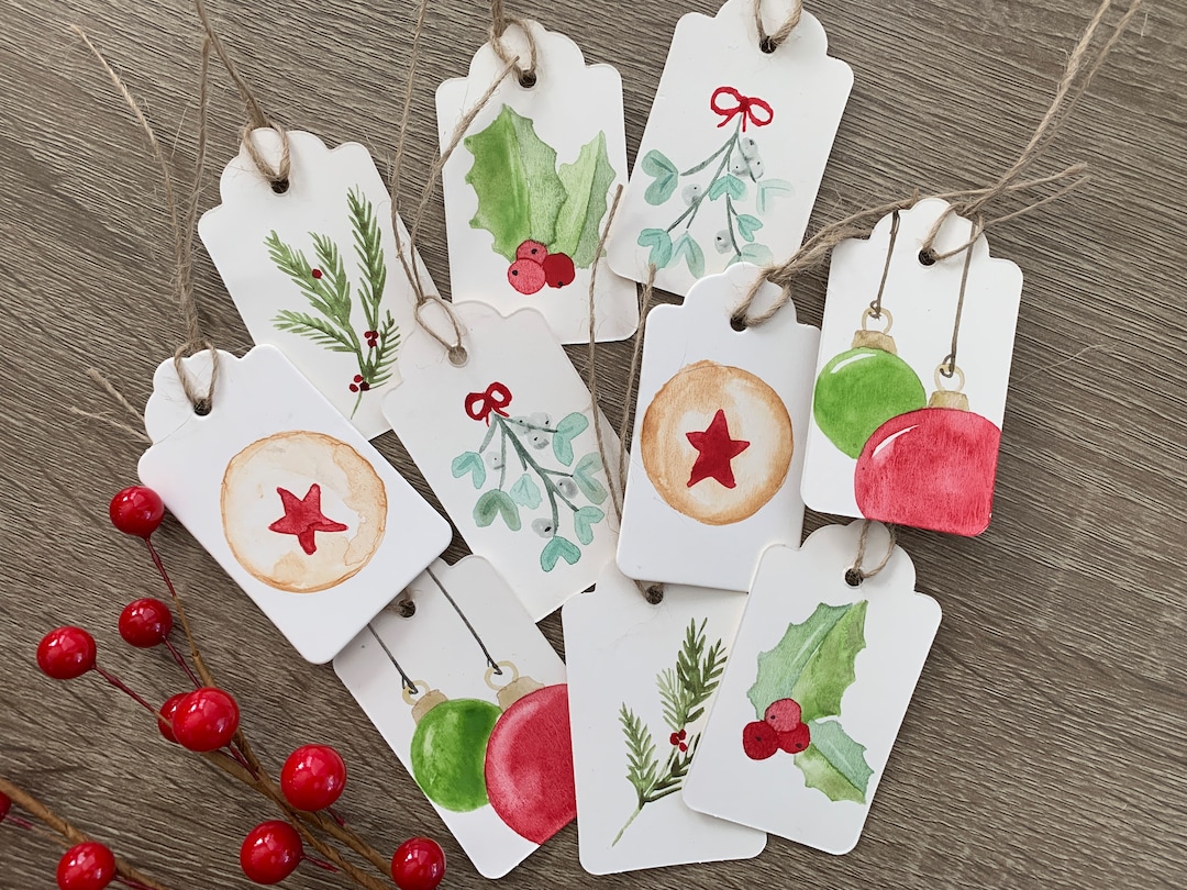 hand-painted-gift-tags-set-of-10-watercolor-christmas-gift-etsy