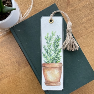Watercolor Plant Bookmark: Hand-Painted Terracotta Pot with Tassel