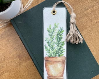 Watercolor Plant Bookmark: Hand-Painted Terracotta Pot with Tassel