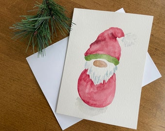 Hand Painted Gnome Christmas Card Watercolor Whimsical Gnomes Custom Holiday Card