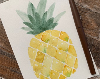 Hand Painted Pineapple Greeting Card | Welcome Pineapple Card | Original Handmade Pineapple Notecard | Watercolor Pineapple Blank 5x7 Card